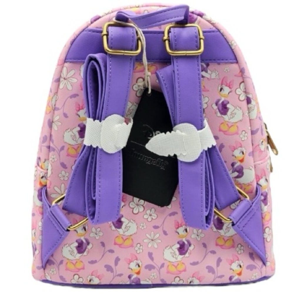 Loungefly Disney Daisy Duck Flower Mini Backpack Floral Print Pink & Purple NWT - Picture 4 of 5